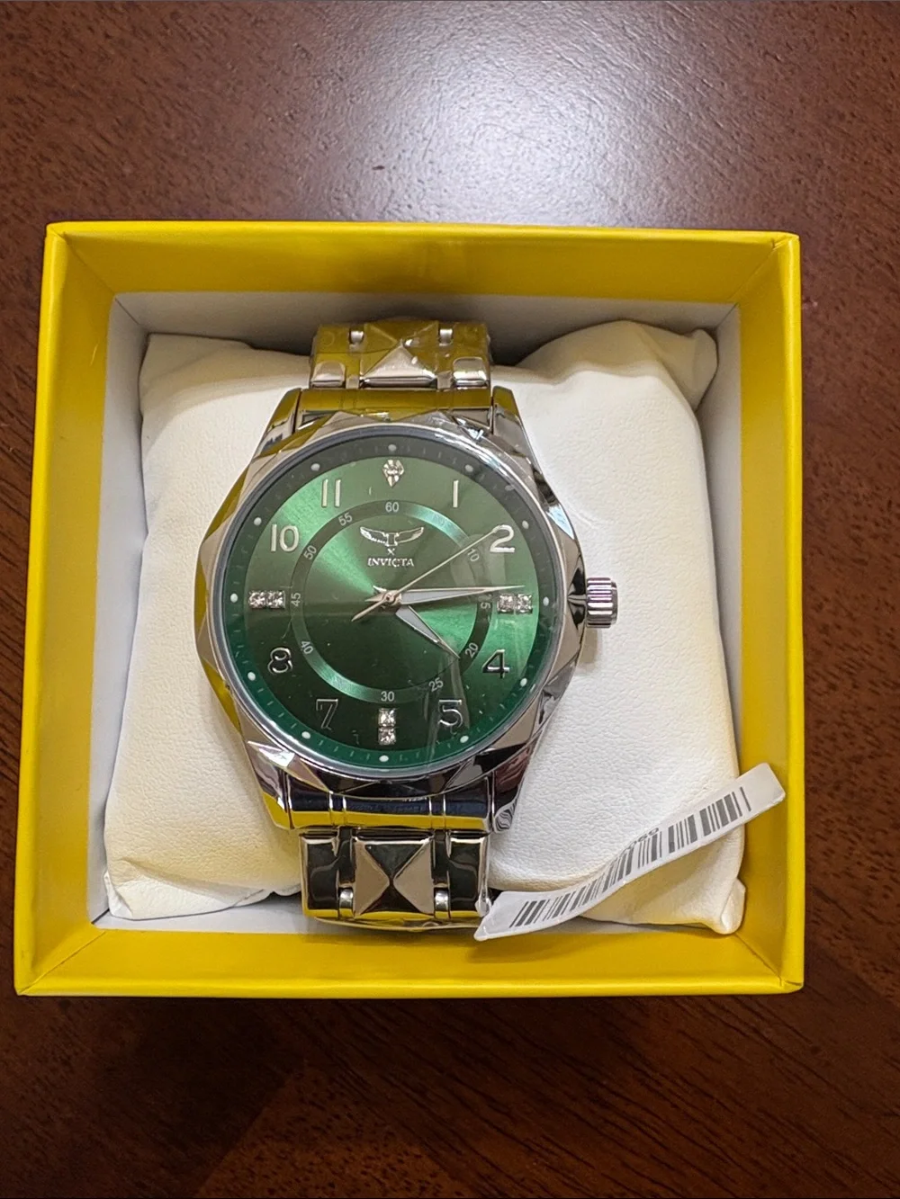 Invicta Silver Watch with Green Sunburst Dial